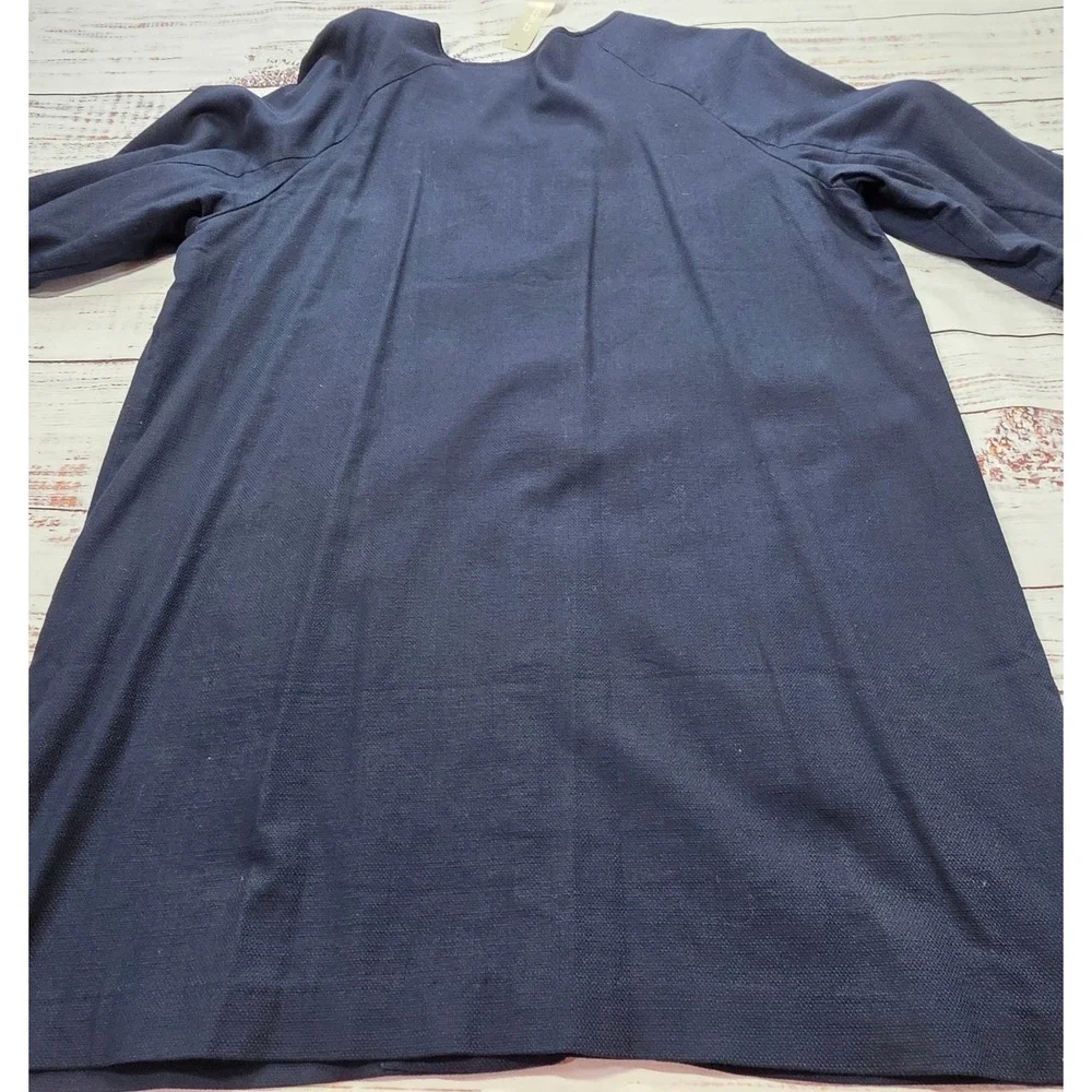 NWT Chicos Long Jacket Women Size 4 Navy Blue Ruffle Cuff Open Front Textured